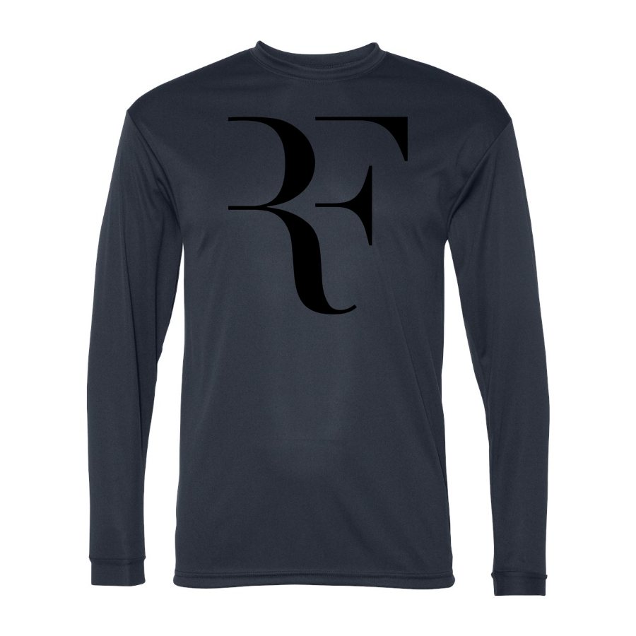 Men's Roger-Federer-logo-black Polyester Long Sleeve T-Shirt - Navy