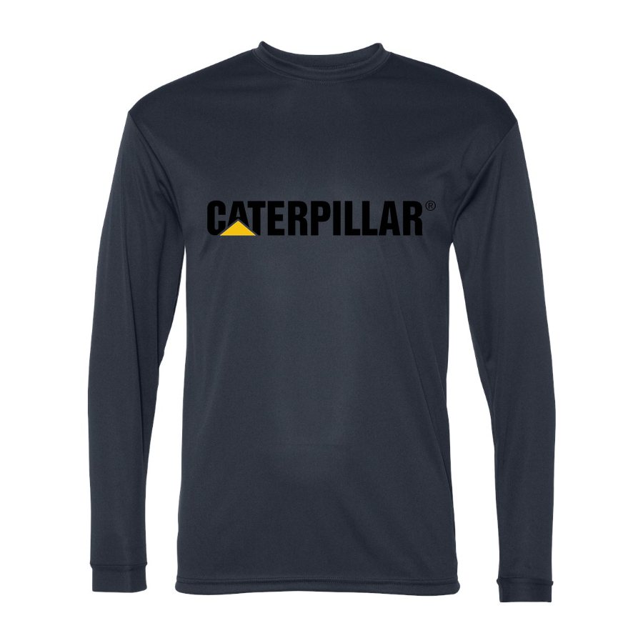 Men's Caterpillar Black Logo Polyester Long Sleeve T-Shirt - Navy