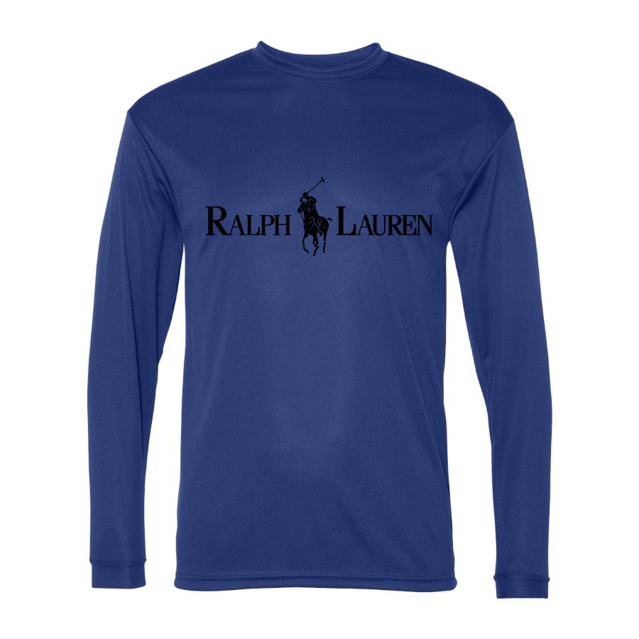 Men's Polo Ralph Lauren Black Logo Polyester Long Sleeve T-Shirt - Royal Blue