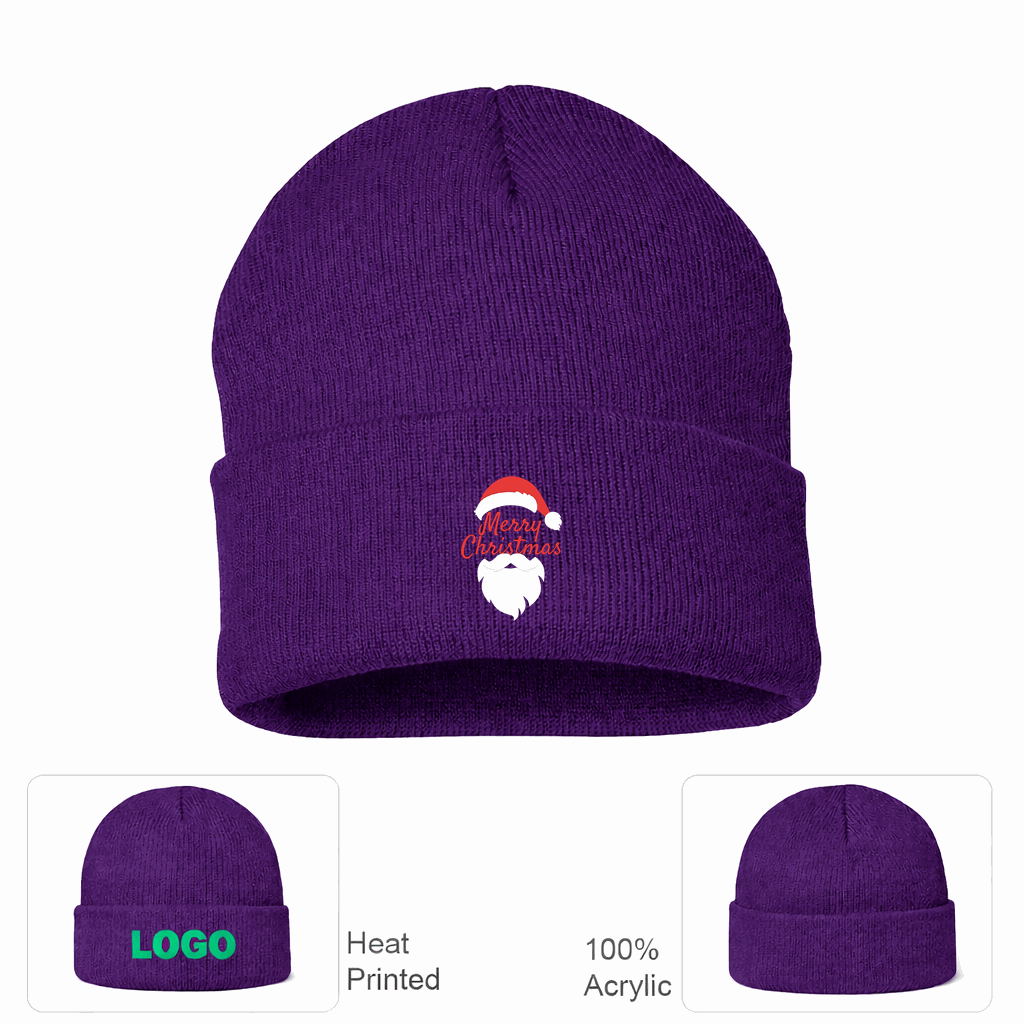 Merry Christmas Santa Beanie Hat - Purple