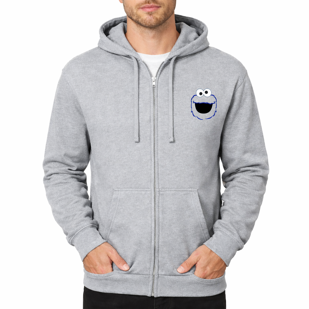 Cookie Monster Zipper Hoodie - Grey