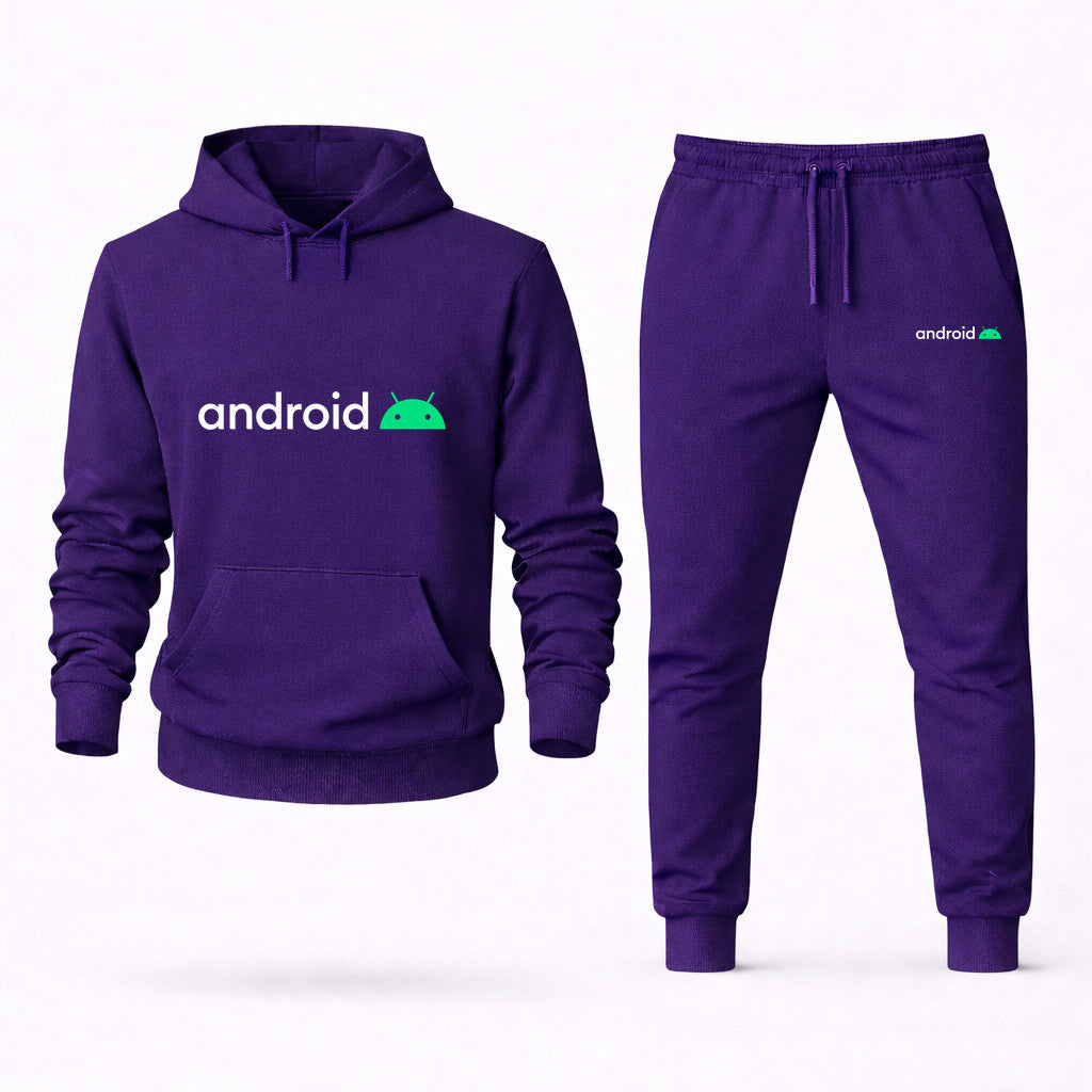 Android White Hoodie and Joggers Set - Purple