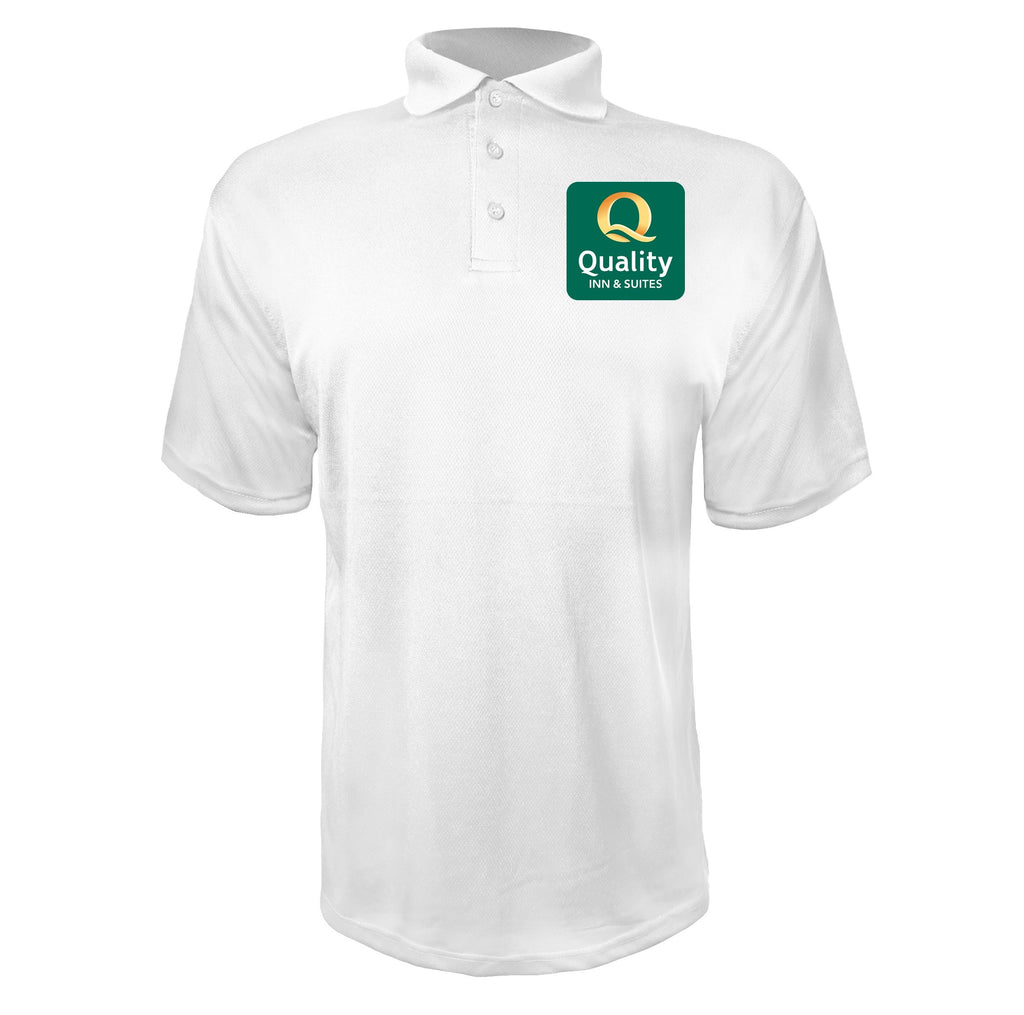Quality Inn & Suites men's polyester polo in White