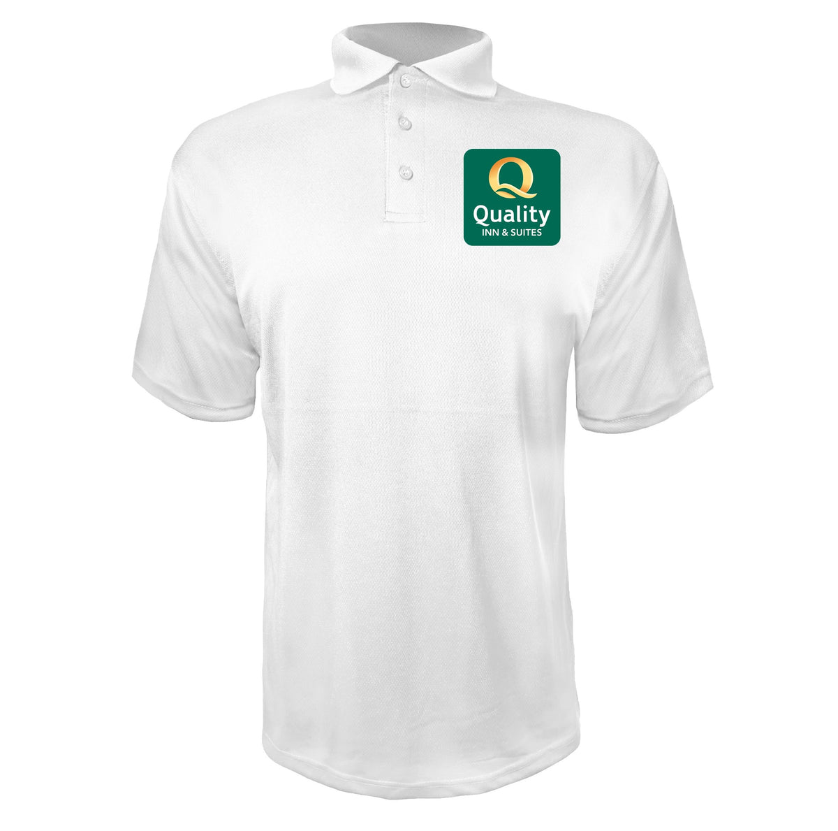 Quality Inn & Suites men's polyester polo in White
