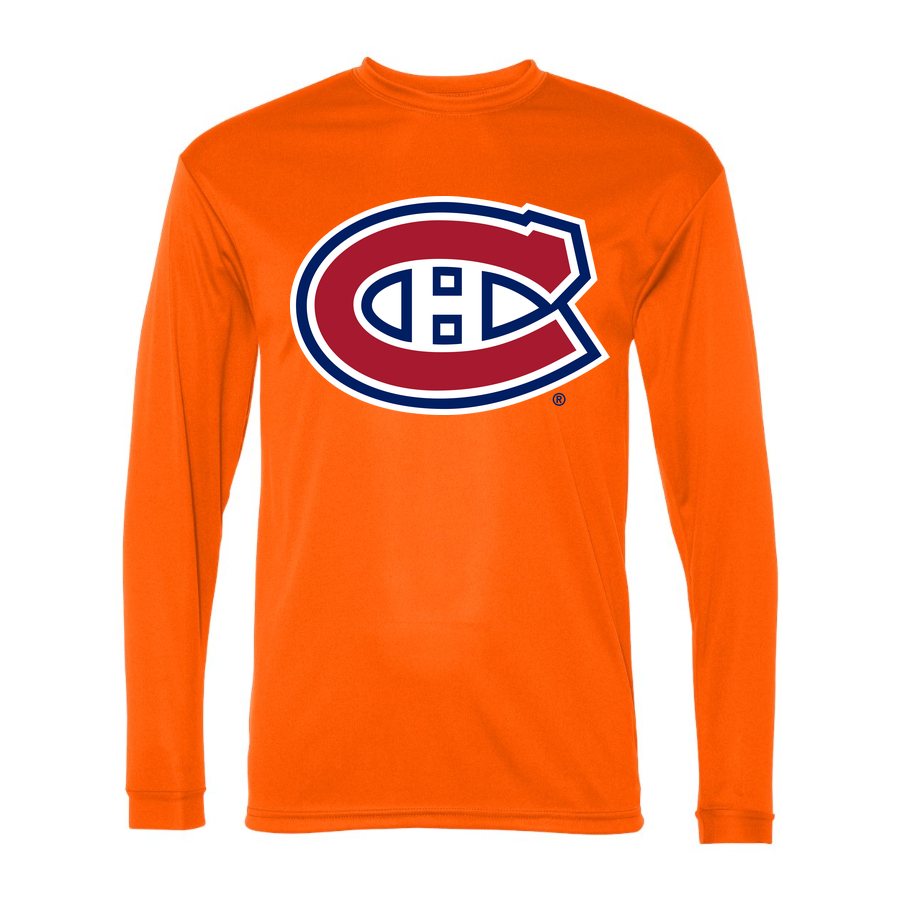 Men's Montreal Canadiens Polyester Long Sleeve T-Shirt - Safety Orange