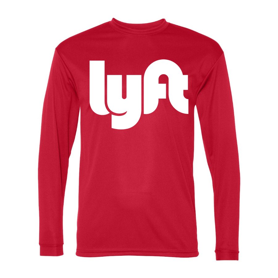 Men's Lyft White Logo Polyester Long Sleeve T-Shirt - Red