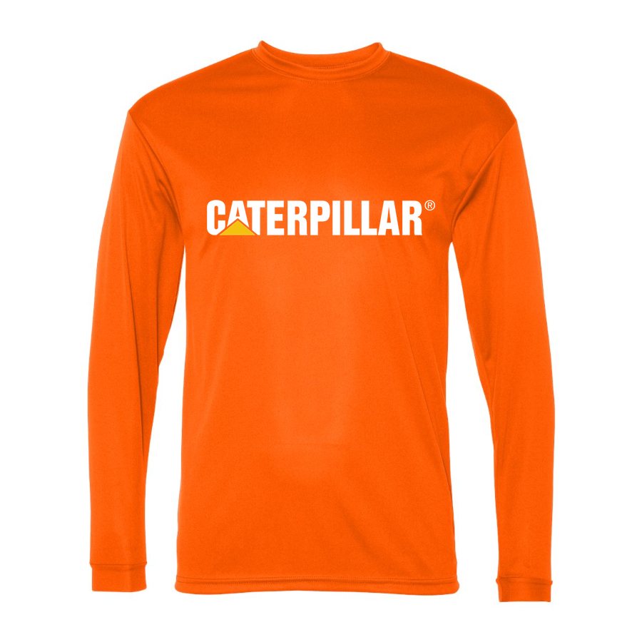 Men's Caterpillar White Logo Polyester Long Sleeve T-Shirt - Safety Orange