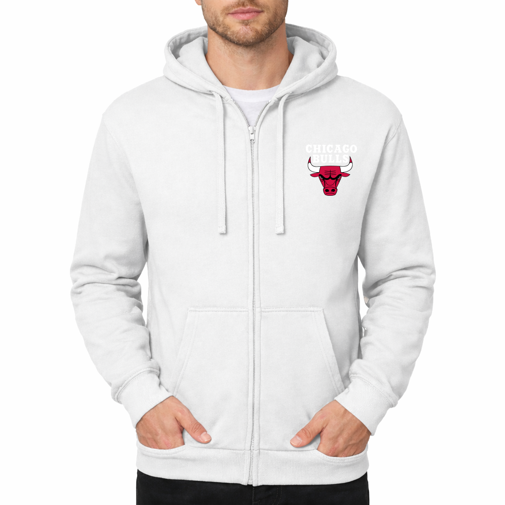 Men's Chicago bulls white Zipper Hoodie - White
