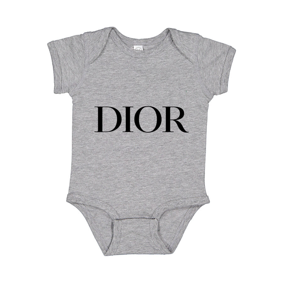 Dior Fashion Black Logo Baby Romper Onesie - Gray