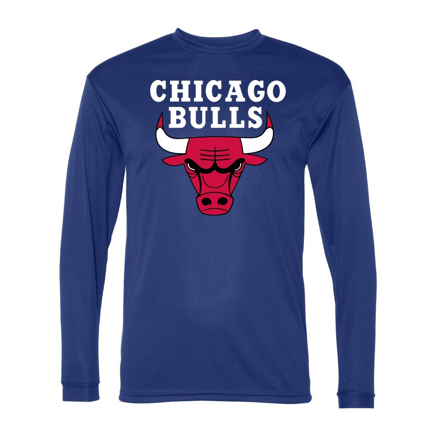 Men's Chicago Bulls White Logo Polyester Long Sleeve T-Shirt - Royal Blue
