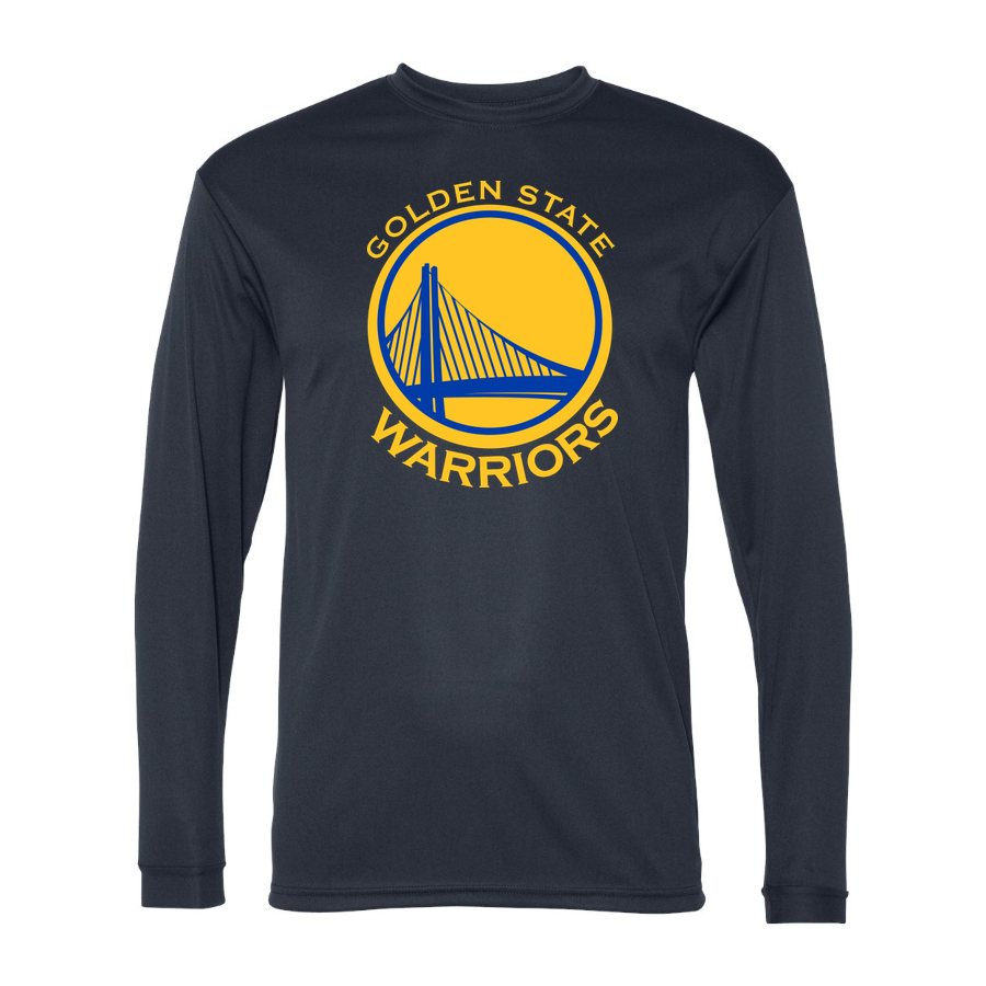 Men's Golden State Warriors Yellow Logo Polyester Long Sleeve T-Shirt - Navy