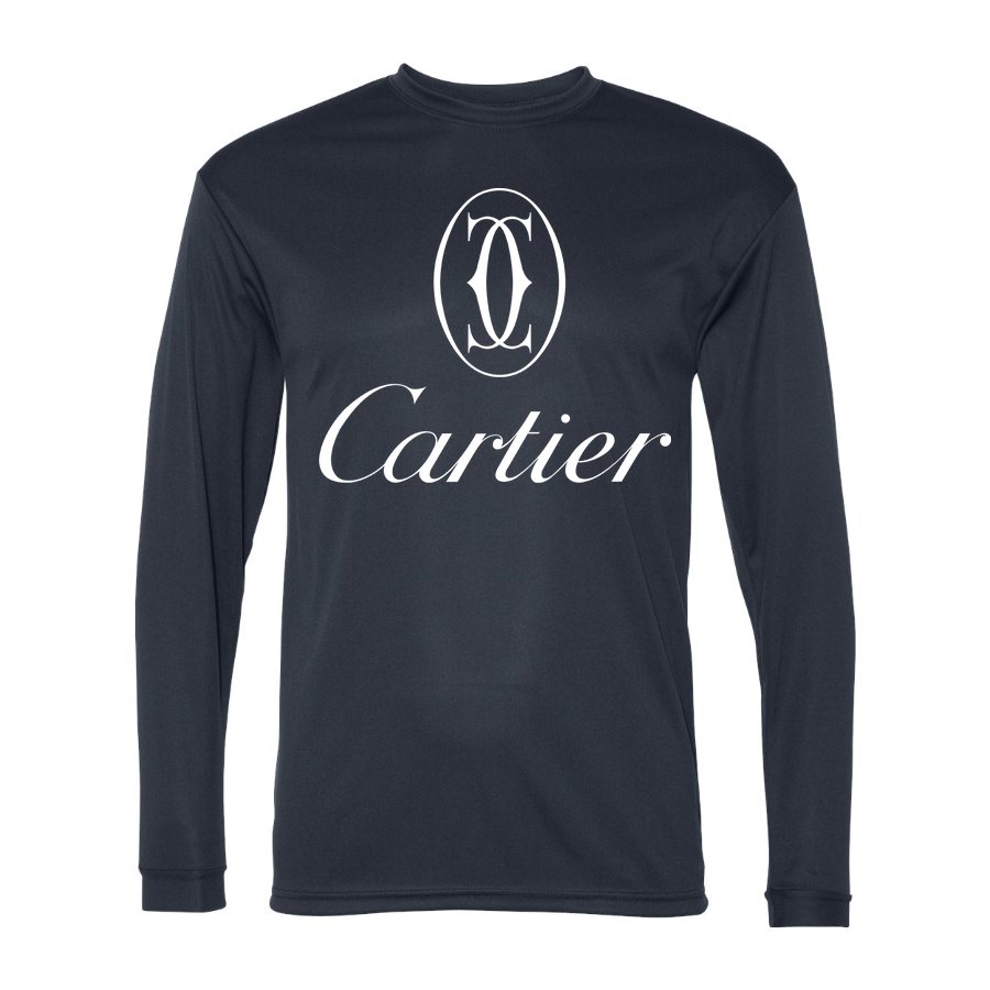 Men's Cartier White Logo Polyester Long Sleeve T-Shirt - Navy