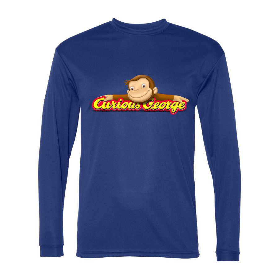 Men's Curious George Polyester Long Sleeve T-Shirt - Royal Blue
