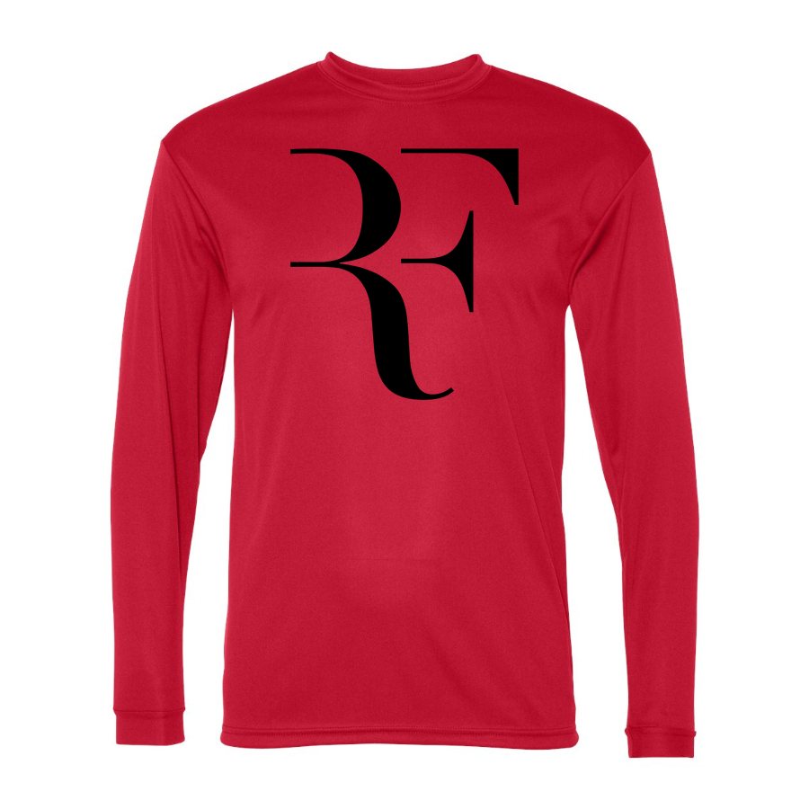 Men's Roger-Federer-logo-black Polyester Long Sleeve T-Shirt - Red