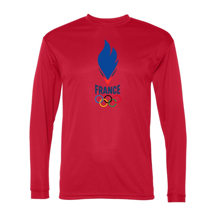 Men's France 2024 Polyester Long Sleeve T-Shirt - Red