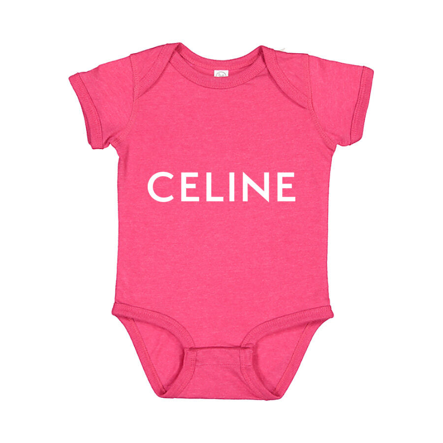 Celine White Logo Baby Romper Onesie - Pink