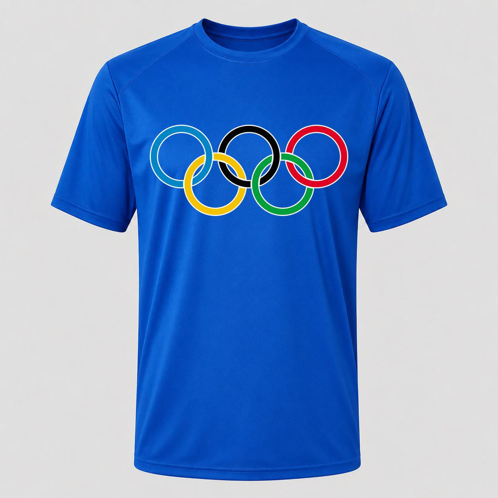 Men's Olympic Rings Black Performance T-Shirt - Royal Blue