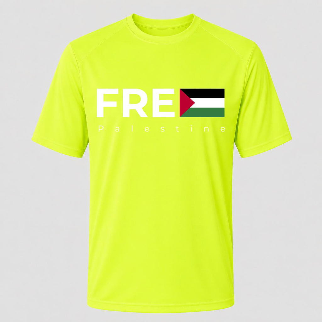 Men's Free Palestine White Performance T-Shirt - Safety Green