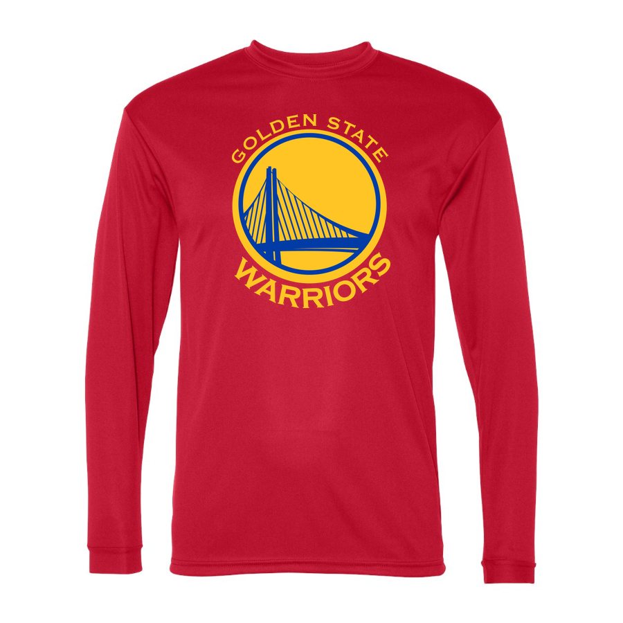Men's Golden State Warriors Yellow Logo Polyester Long Sleeve T-Shirt - Red