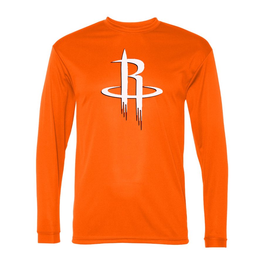 Men's Houston Rockets Army Green Logo Polyester Long Sleeve T-Shirt - Safety Orange