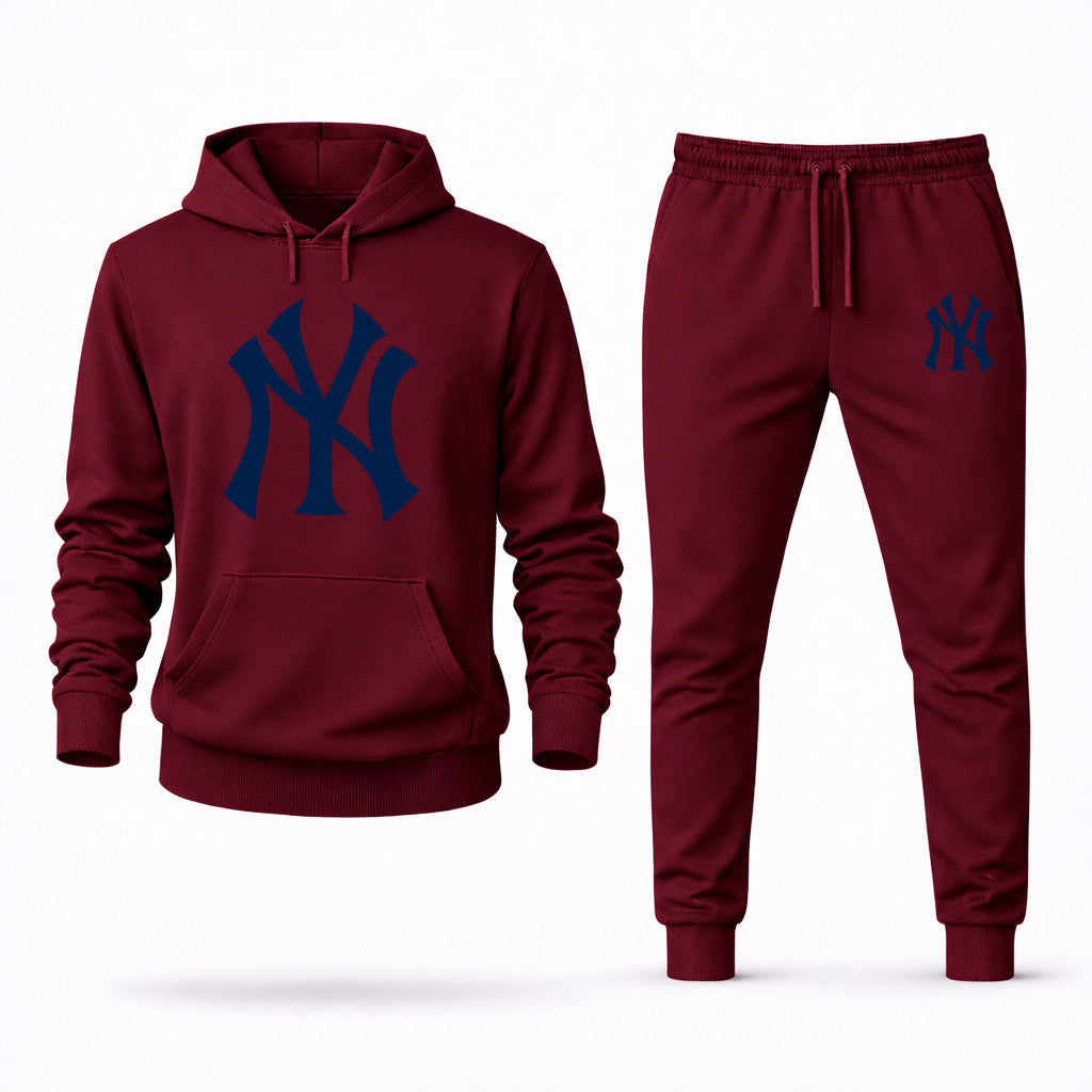 New York Yankees Hoodie and Joggers Set - Burgundy