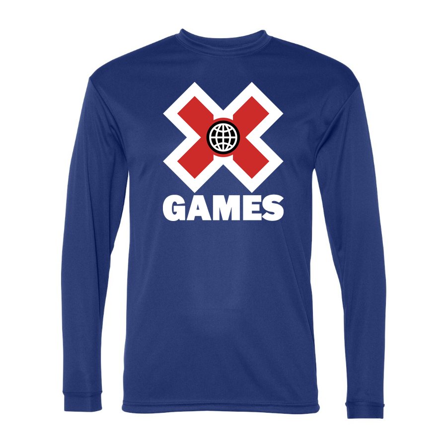Men's X Games White Logo Polyester Long Sleeve T-Shirt - Royal Blue