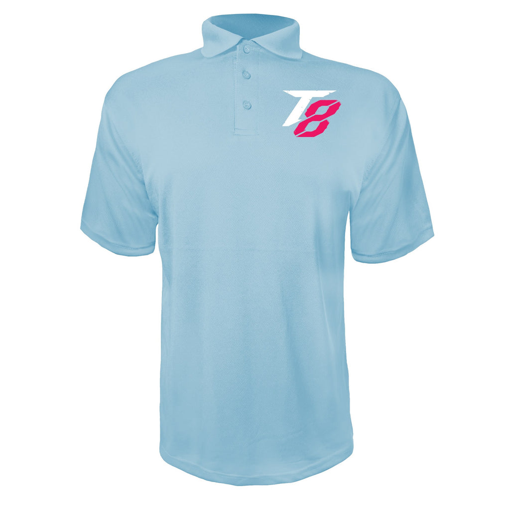 Tekken 8 White men's polyester polo in Sky Blue