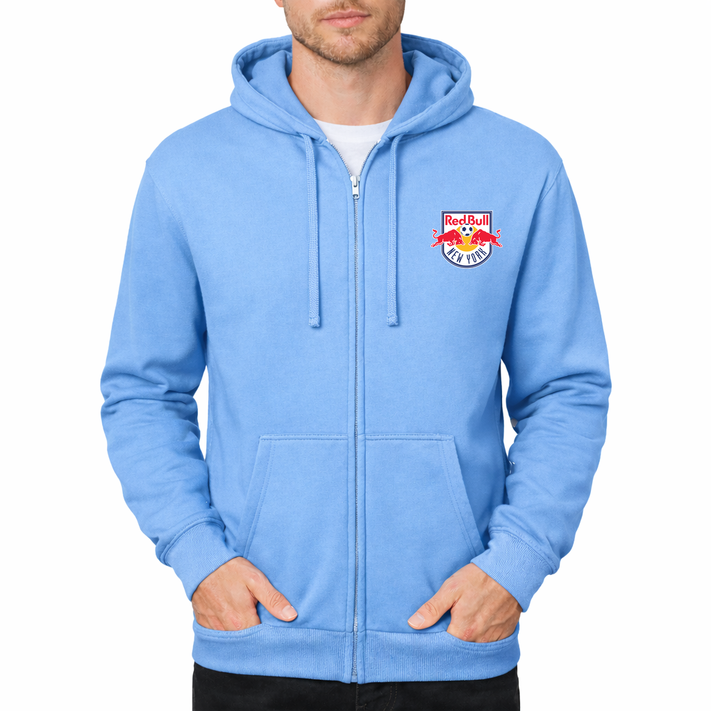 Men's New York Red Bulls logo.svg Zipper Hoodie - Sky Blue