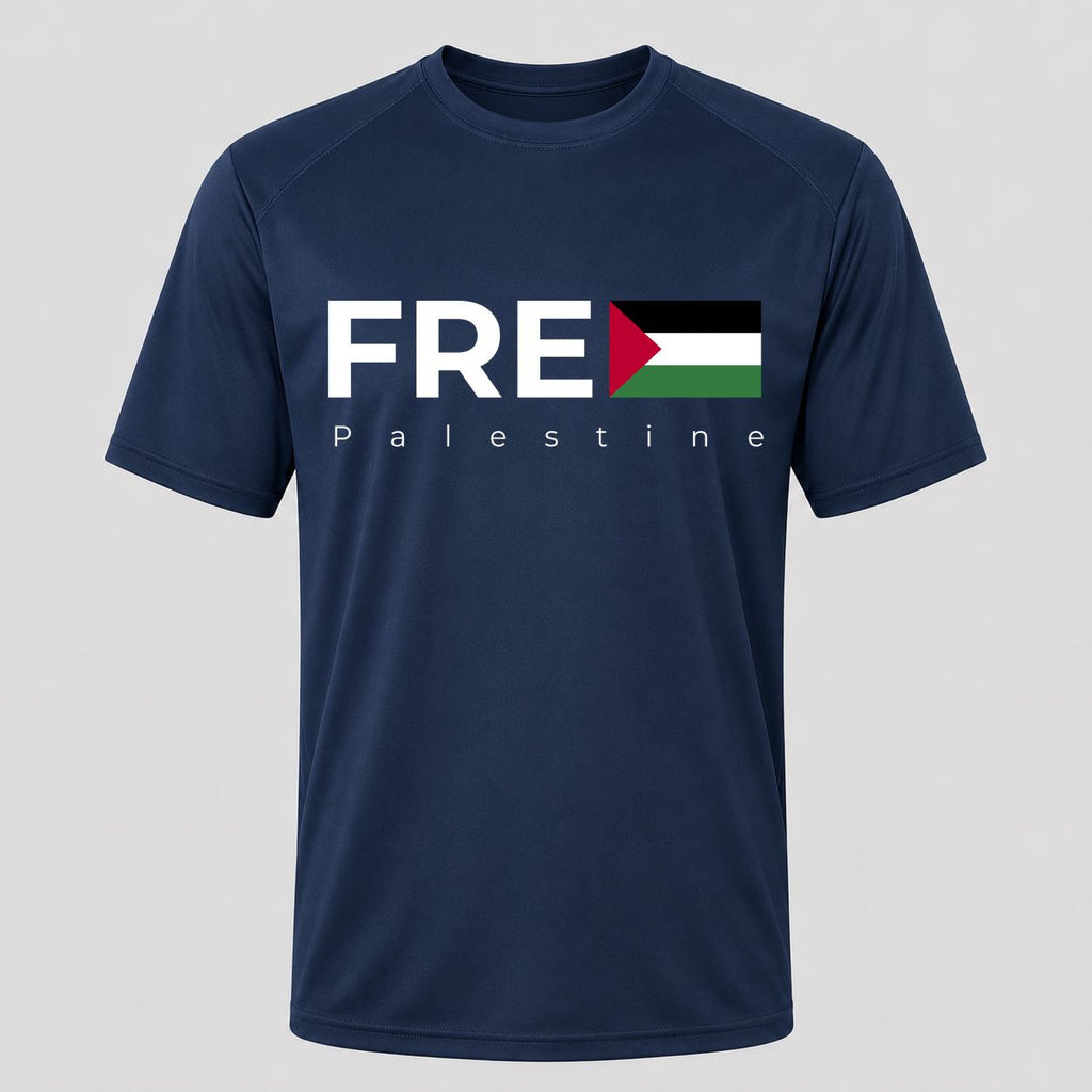 Men's Free Palestine White Performance T-Shirt - Navy