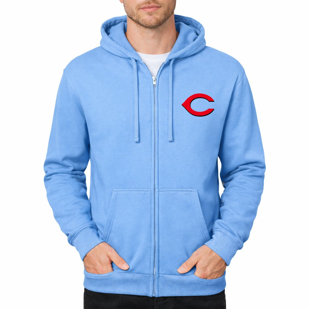 Men's Cincinnati Reds Zipper Hoodie - Light Blue