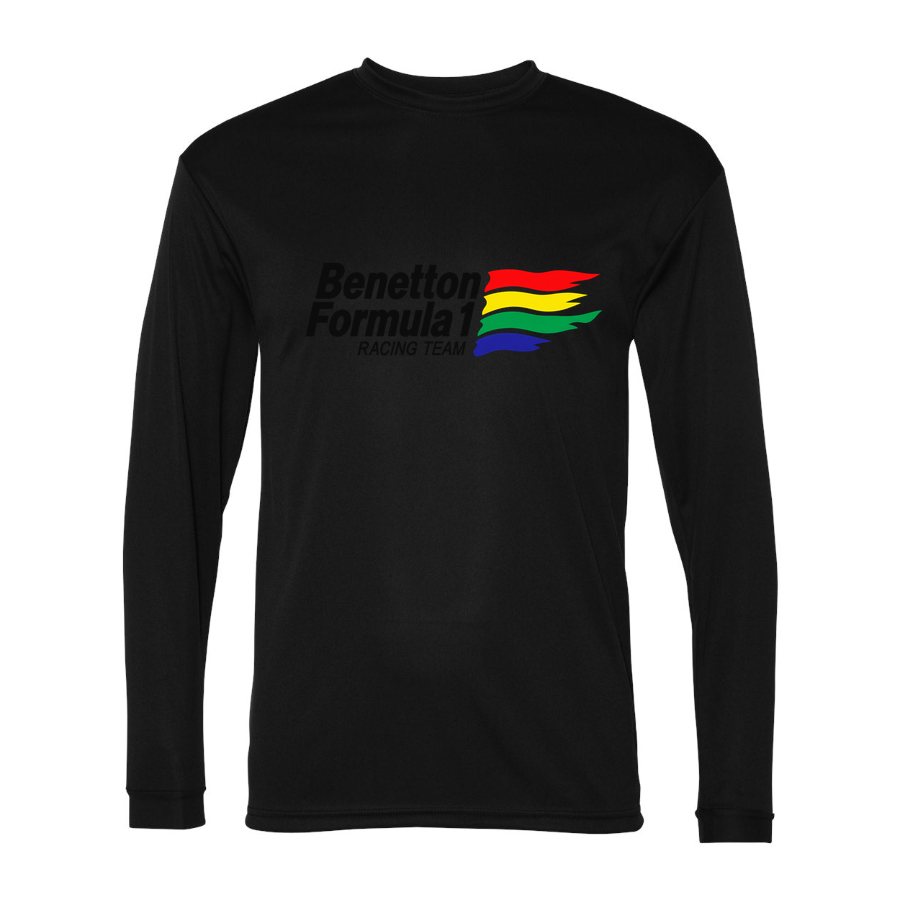 Men's Benetton Formula 1 Racing Team Polyester Long Sleeve T-Shirt - Black