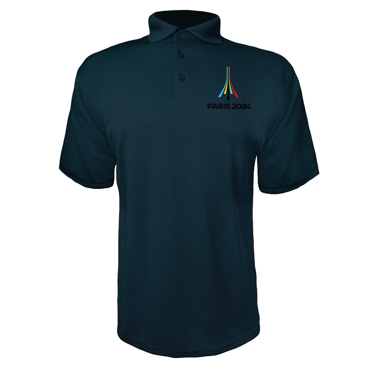 Paris 2024 Olympics logo black Navy polyester polo