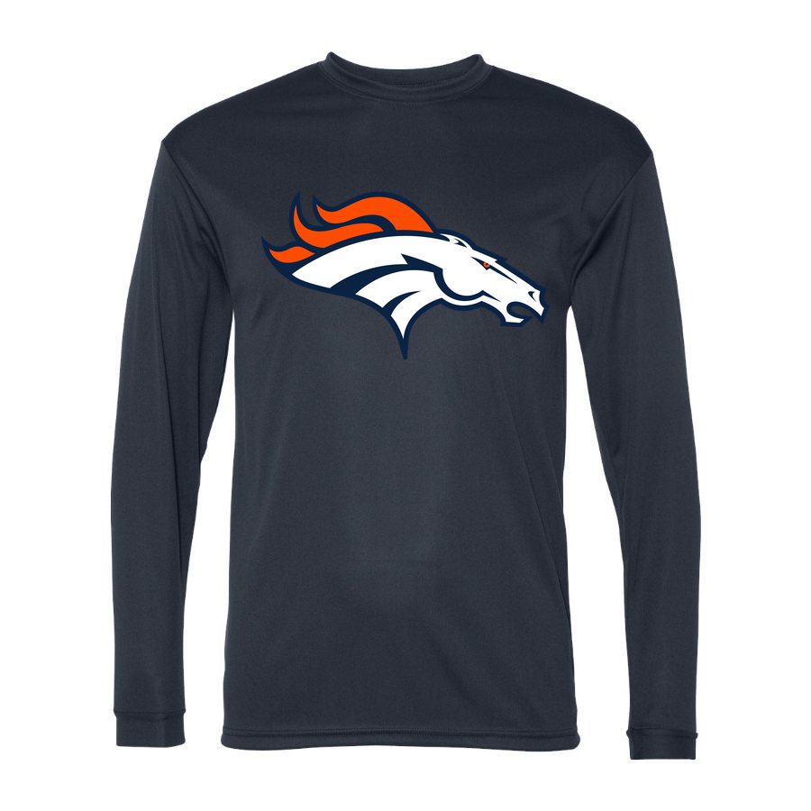 Men's Denver Broncos Polyester Long Sleeve T-Shirt - Navy