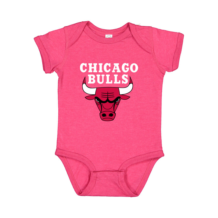 Chicago Bulls White Logo Baby Romper Onesie - Pink