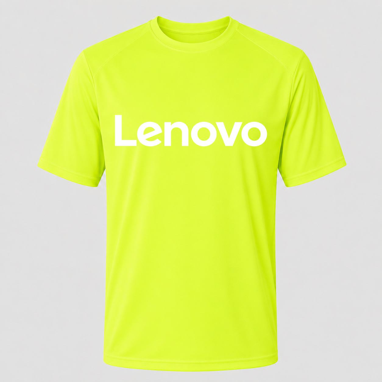 Men's Lenovo White Performance T-Shirt - Safety Green