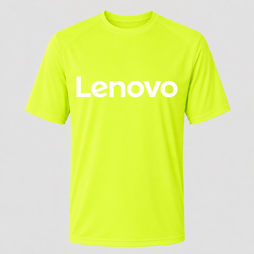 Men's Lenovo White Performance T-Shirt - Safety Green