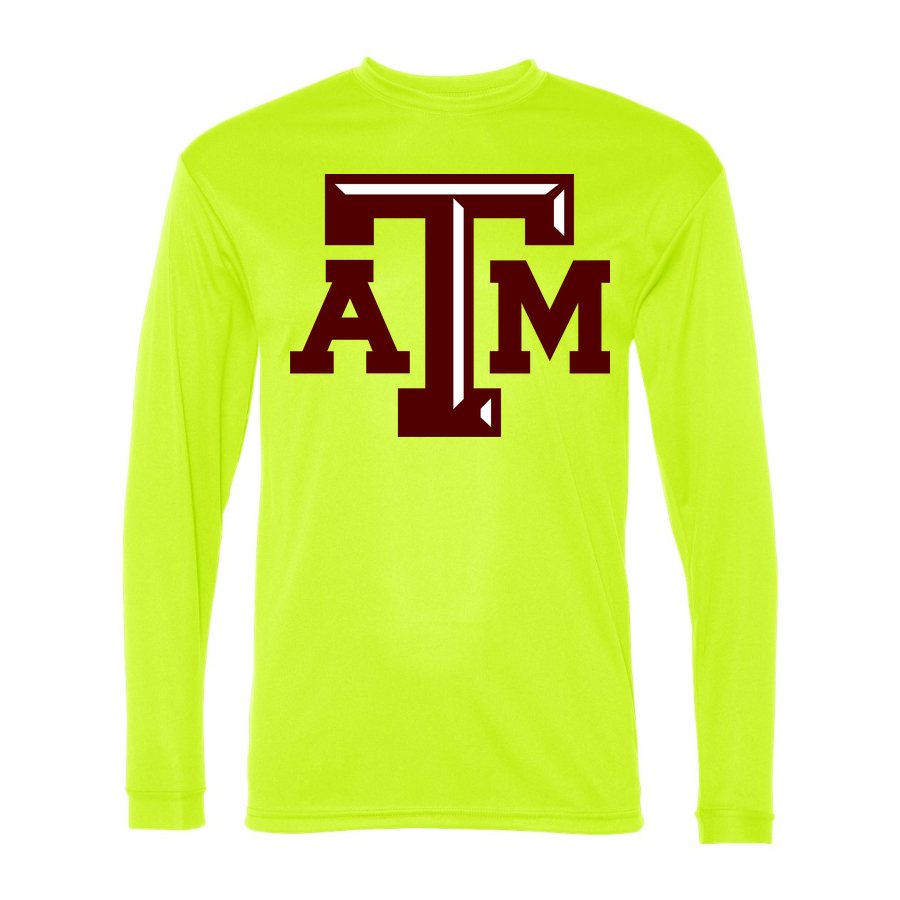Men's Texas A&M University Polyester Long Sleeve T-Shirt - Safety Yellow