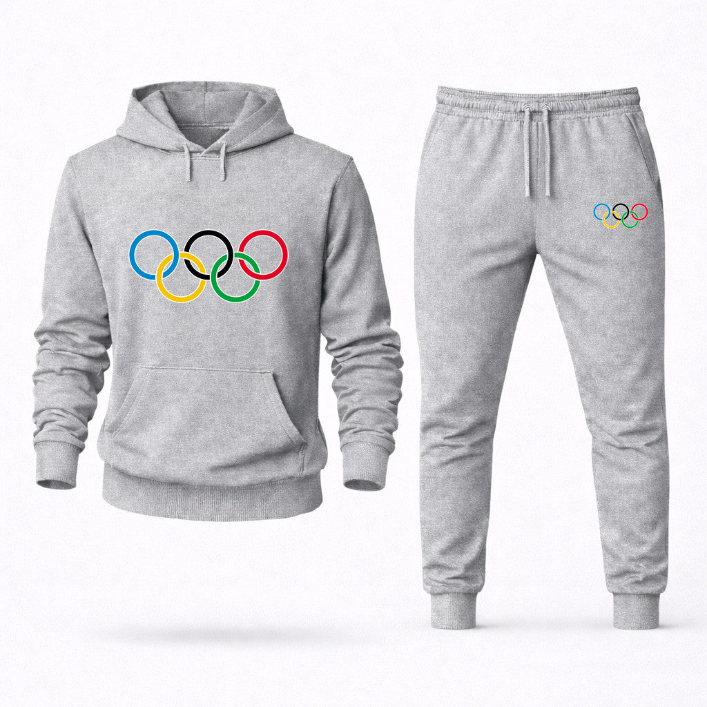 Olympic Ring Black Hoodie and Joggers Set - Grey