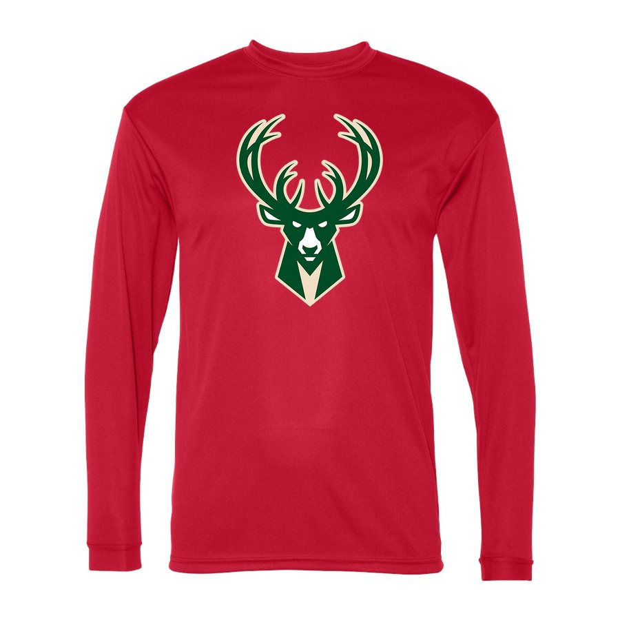 Men's Milwaukee Bucks Polyester Long Sleeve T-Shirt - Red