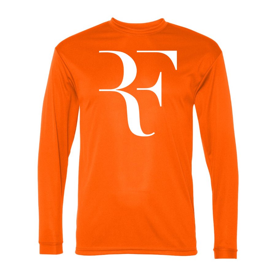 Men's Roger-Federer-logo-white Polyester Long Sleeve T-Shirt - Safety Orange