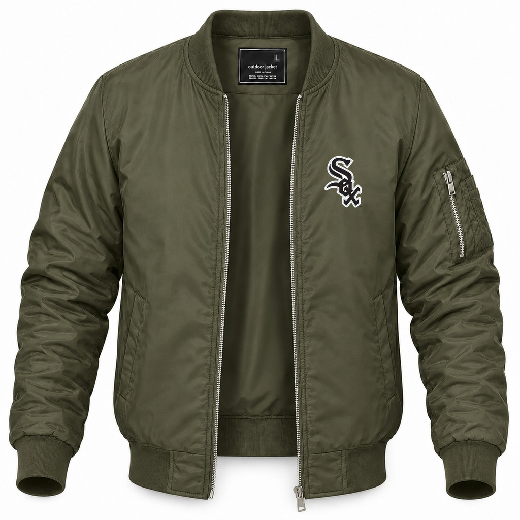 Men's Chicago White Sox Lightweight Bomber Jacket - Army Green
