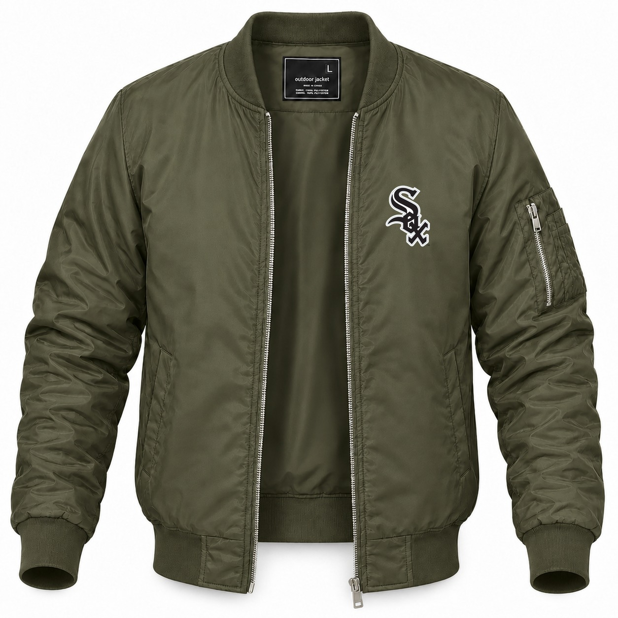 Men's Chicago White Sox Lightweight Bomber Jacket - Army Green
