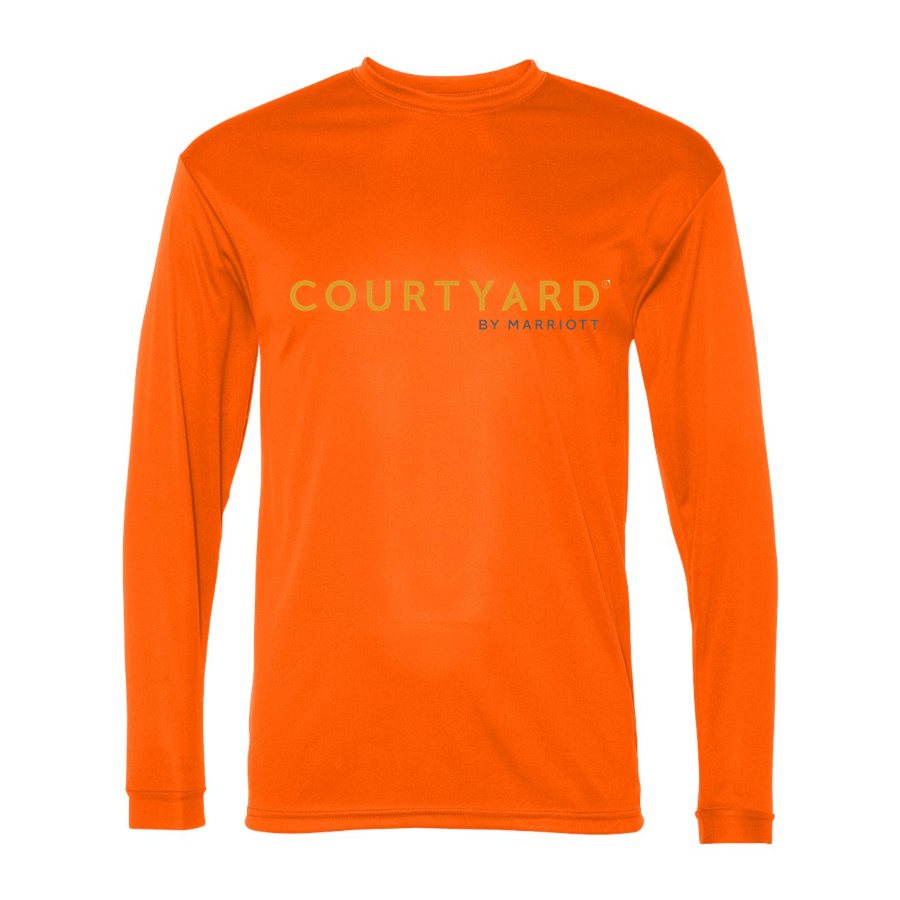 Men's Courtyard Polyester Long Sleeve T-Shirt - Safety Orange