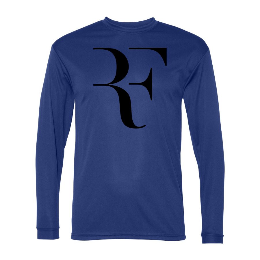 Men's Roger-Federer-logo-black Polyester Long Sleeve T-Shirt - Royal Blue