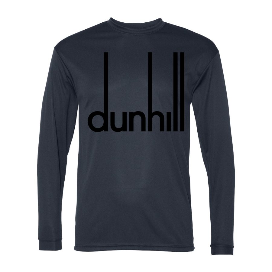 Men's Dunhill Black Logo Polyester Long Sleeve T-Shirt - Navy