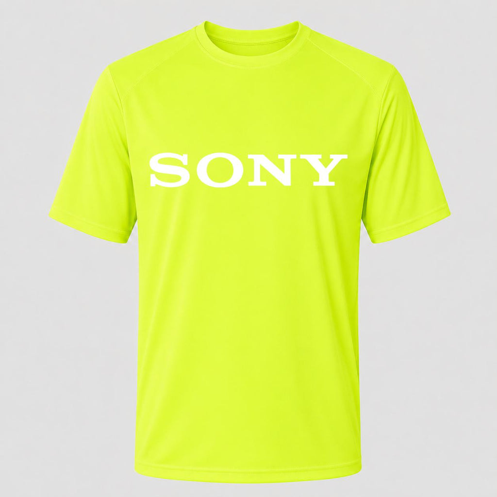 Men's Sony White Performance T-Shirt - Safety Green