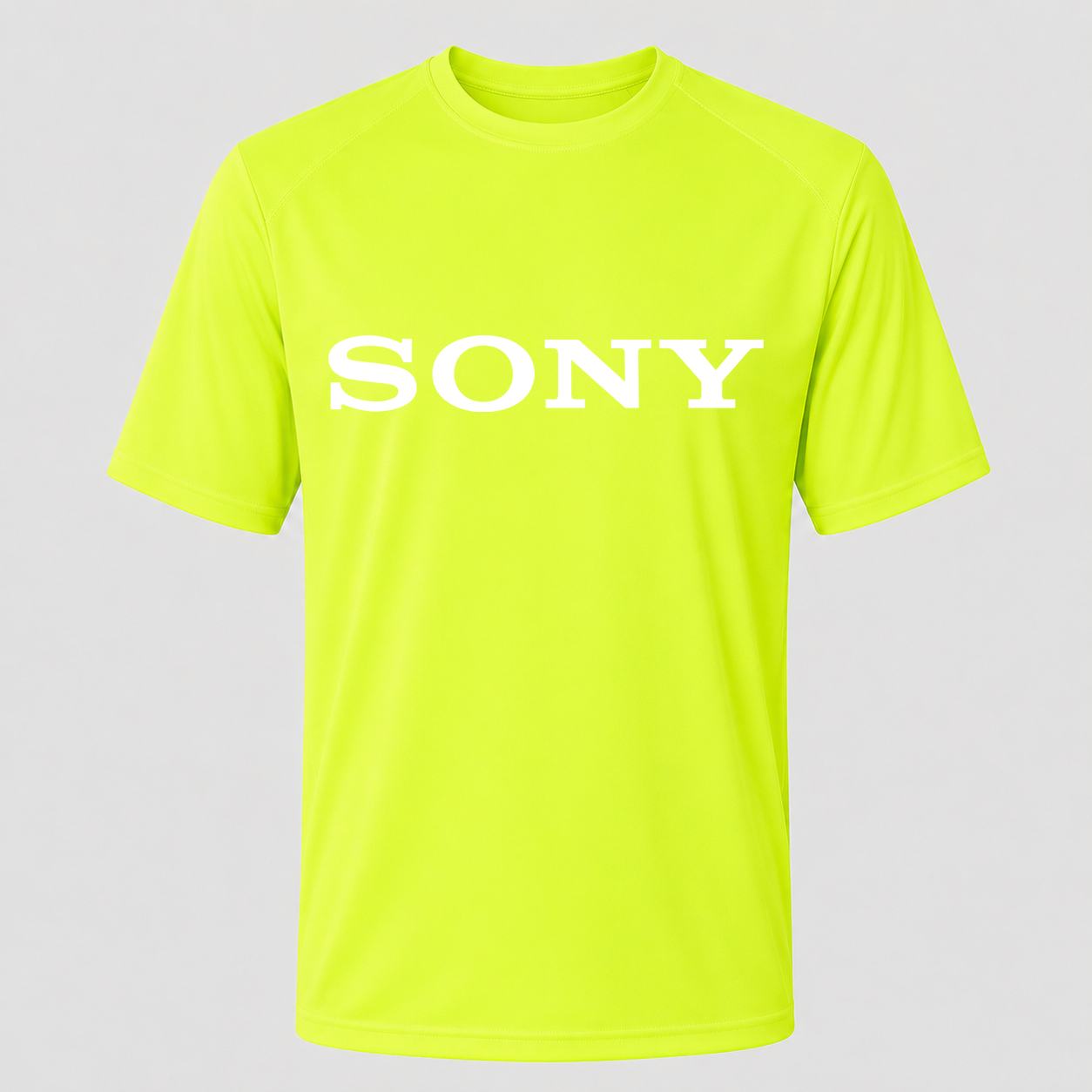 Men's Sony White Performance T-Shirt - Safety Green