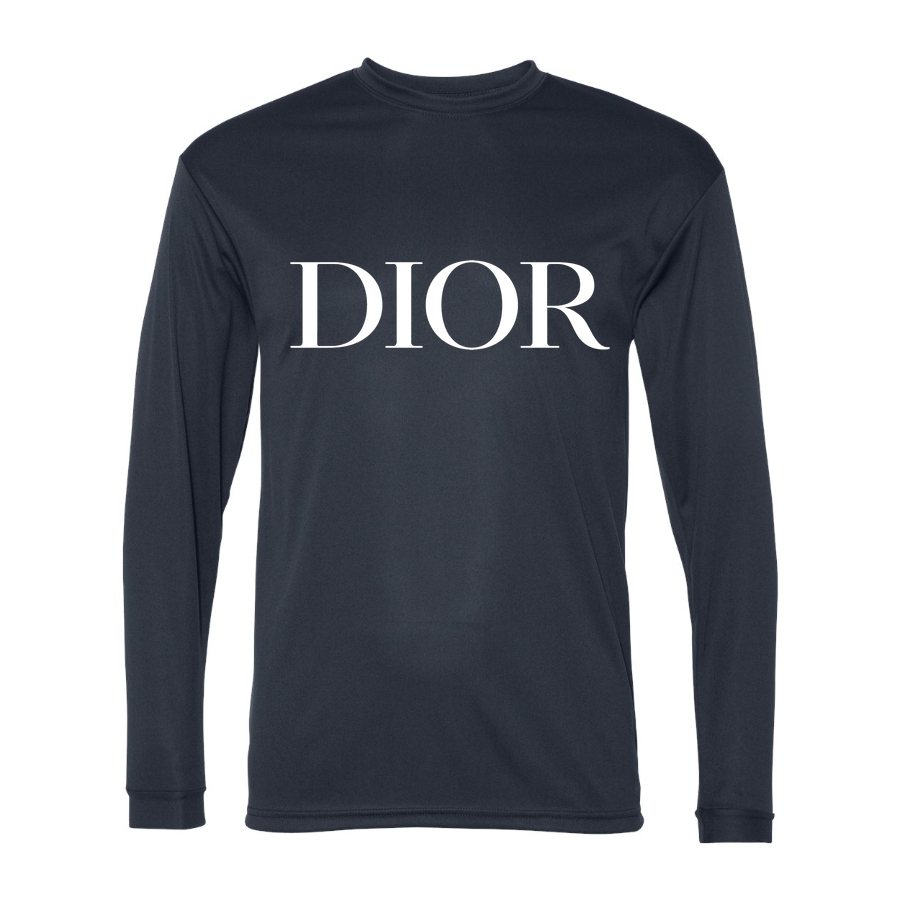 Men's Dior White Polyester Long Sleeve T-Shirt - Navy