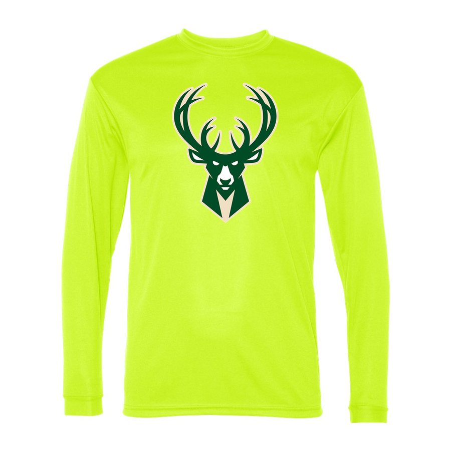 Men's Milwaukee Bucks Polyester Long Sleeve T-Shirt - Safety Yellow