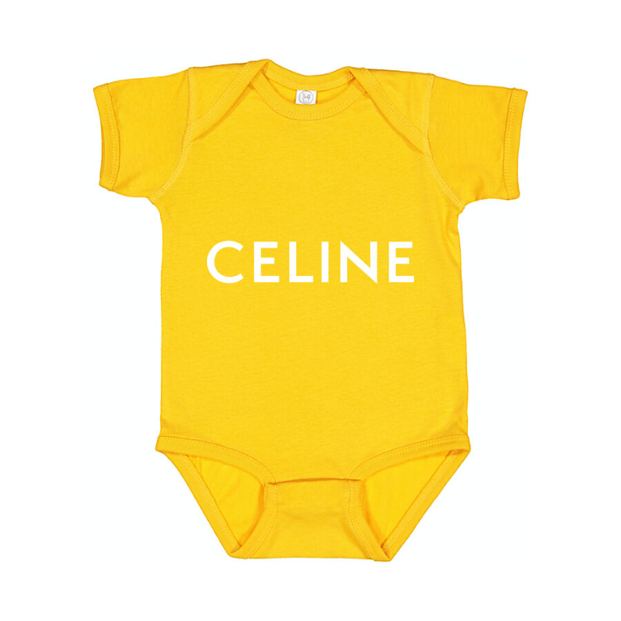 Celine White Logo Baby Romper Onesie - Yellow